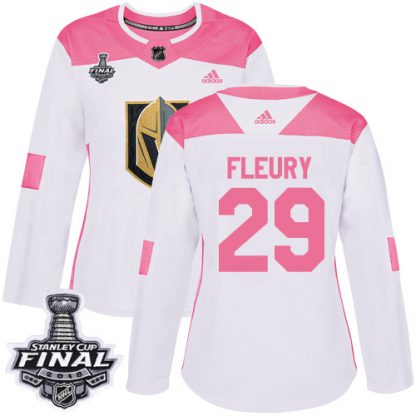 Adidas Vegas Golden Knights #29 Marc-Andre Fleury White/Pink Authentic Fashion 2018 Stanley Cup Final Women's Stitched NHL Jersey