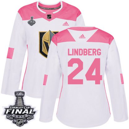 Adidas Vegas Golden Knights #24 Oscar Lindberg White/Pink Authentic Fashion 2018 Stanley Cup Final Women's Stitched NHL Jersey
