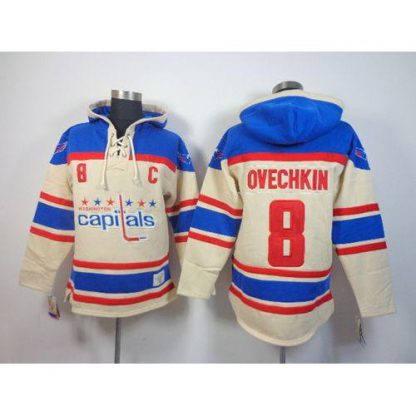 Washington Capitals #8 Alex Ovechkin Cream Sawyer Hooded Sweatshirt Stitched NHL Jersey