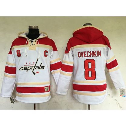 Washington Capitals #8 Alex Ovechkin White Sawyer Hooded Sweatshirt Stitched NHL Jersey