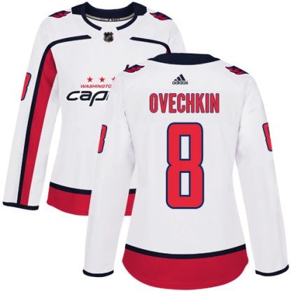 Adidas Washington Capitals #8 Alex Ovechkin White Road Authentic Women's Stitched NHL Jersey