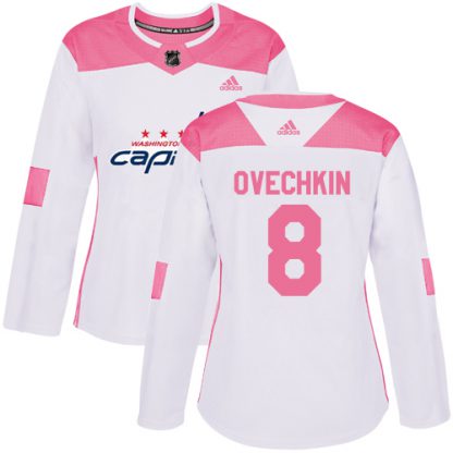 Adidas Washington Capitals #8 Alex Ovechkin White/Pink Authentic Fashion Women's Stitched NHL Jersey