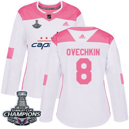 Adidas Washington Capitals #8 Alex Ovechkin White/Pink Authentic Fashion Stanley Cup Final Champions Women's Stitched NHL Jersey