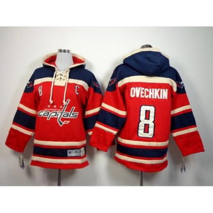Washington Capitals #8 Alex Ovechkin Red Sawyer Hooded Sweatshirt Stitched Youth NHL Jersey