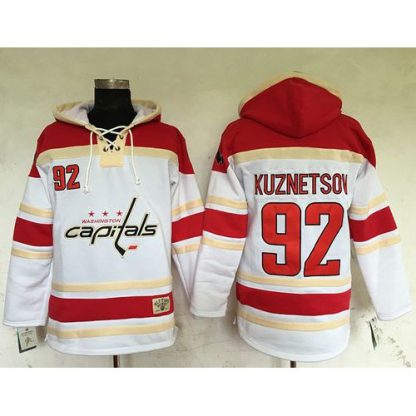 Washington Capitals #92 Evgeny Kuznetsov White Sawyer Hooded Sweatshirt Stitched NHL Jersey