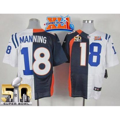 Nike Indianapolis Colts #18 Peyton Manning Navy Blue/White Super Bowl XLI & Super Bowl 50 Men's Stitched NFL Elite Split Denver Broncos Jersey