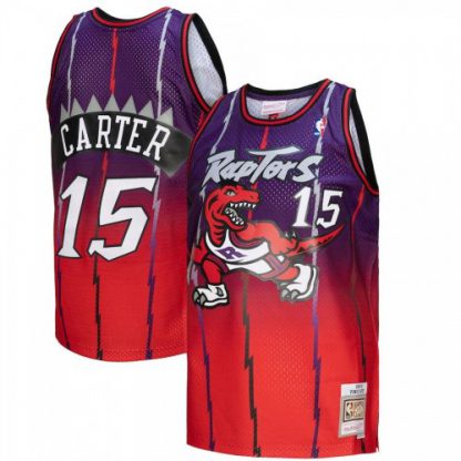 Toronto Toronto Raptors #15 Vince Carter Mitchell & Ness Men's Red/Purple 1998/99 Hardwood Classics Fadeaway Swingman Player Jersey