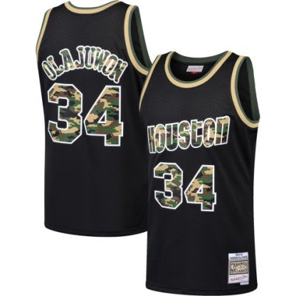 Houston Rockets #34 Hakeem Olajuwon Black Mitchell & Ness Straight Fire Camo Swingman Jersey