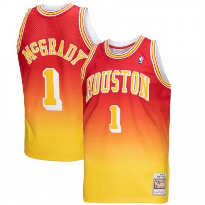 Houston Houston Rockets #1 Tracy McGrady Mitchell & Ness Men's Gold/Red 2004/05 Hardwood Classics Fadeaway Swingman Player Jersey