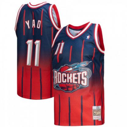 Houston Houston Rockets #11 Yao Ming Mitchell & Ness Men's Red/Navy 2002/03 Hardwood Classics Fadeaway Swingman Player Jersey