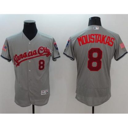 Kansas City Royals #8 Mike Moustakas Grey Fashion Stars & Stripes Flexbase Authentic Stitched MLB Jersey