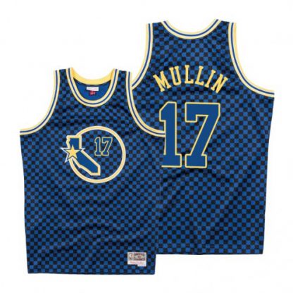 Mitchell & Ness Golden State Warriors #17 Chris Mullin Men's Royal Checkerboard HWC Throwback NBA Jersey