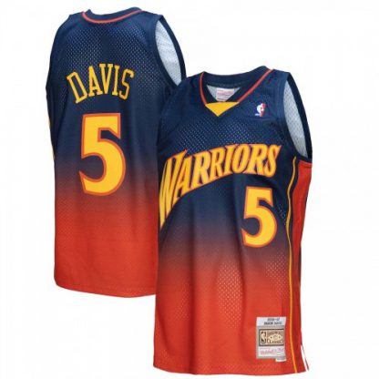 Golden State Golden State Warriors #5 Baron Davis Mitchell & Ness Men's Navy/Orange 2006/07 Hardwood Classics Fadeaway Swingman Player Jersey